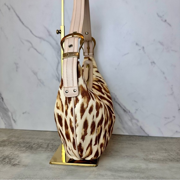 SOLD Christian Dior Canvas Leopard Print Buckle Hobo Bag - Picture 3 of 16